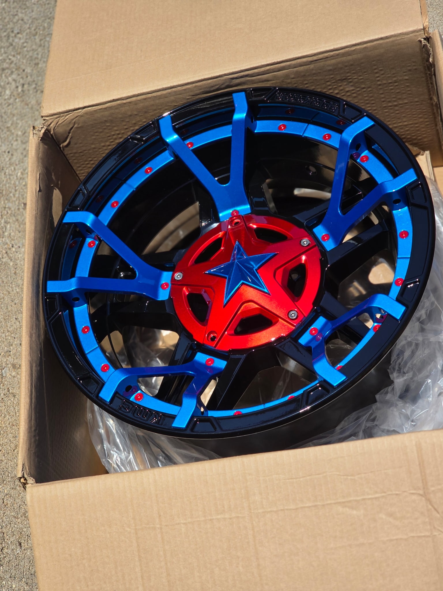 Blue Black Red Custom Wheel
