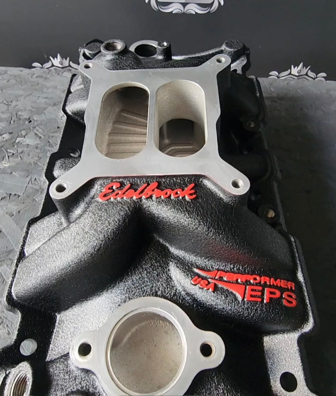 Textured Black Edelbrock Intake Manifold