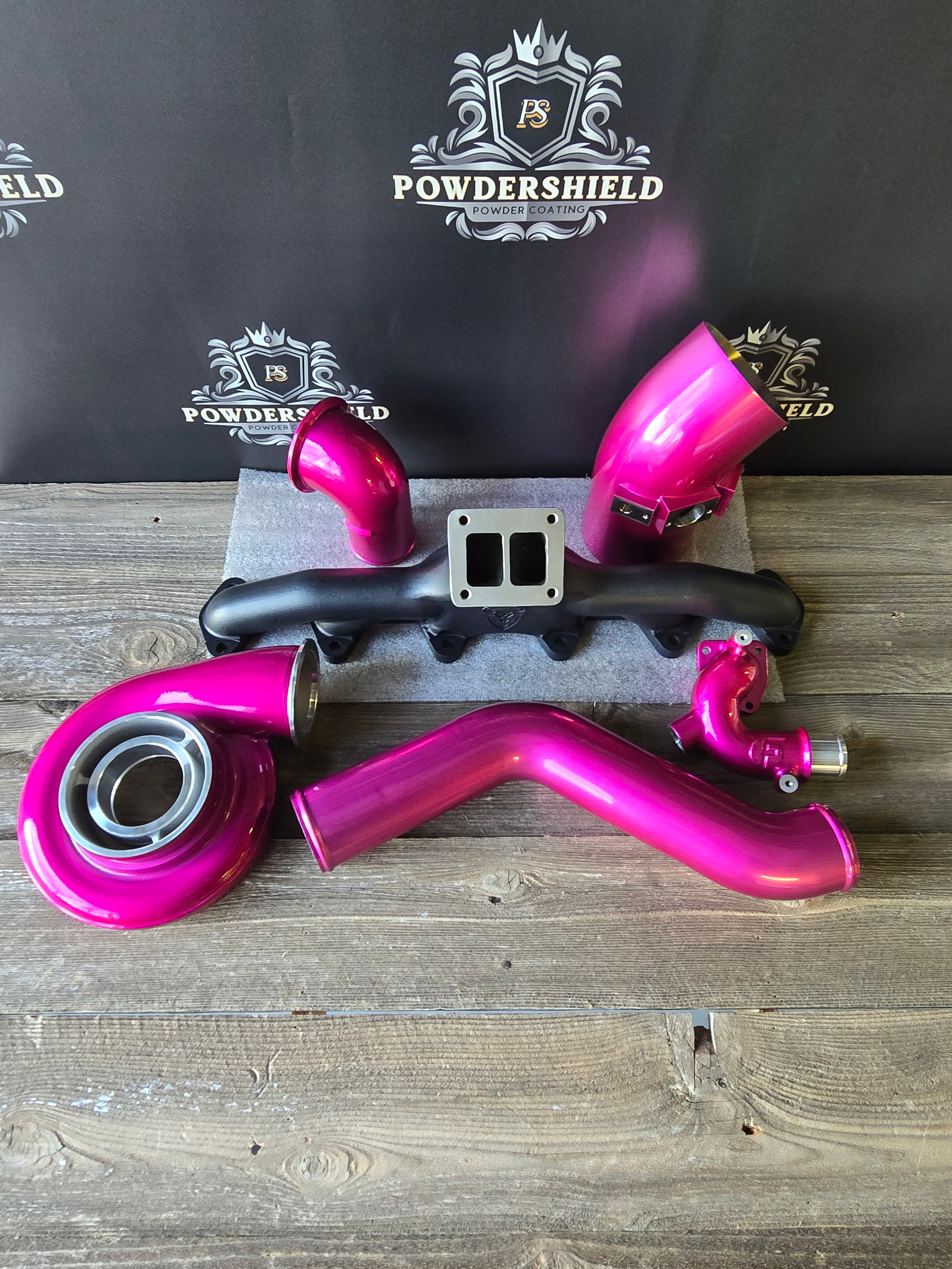 Candy Pink Turbo Pipes & Matte Black Exhaust Manifold