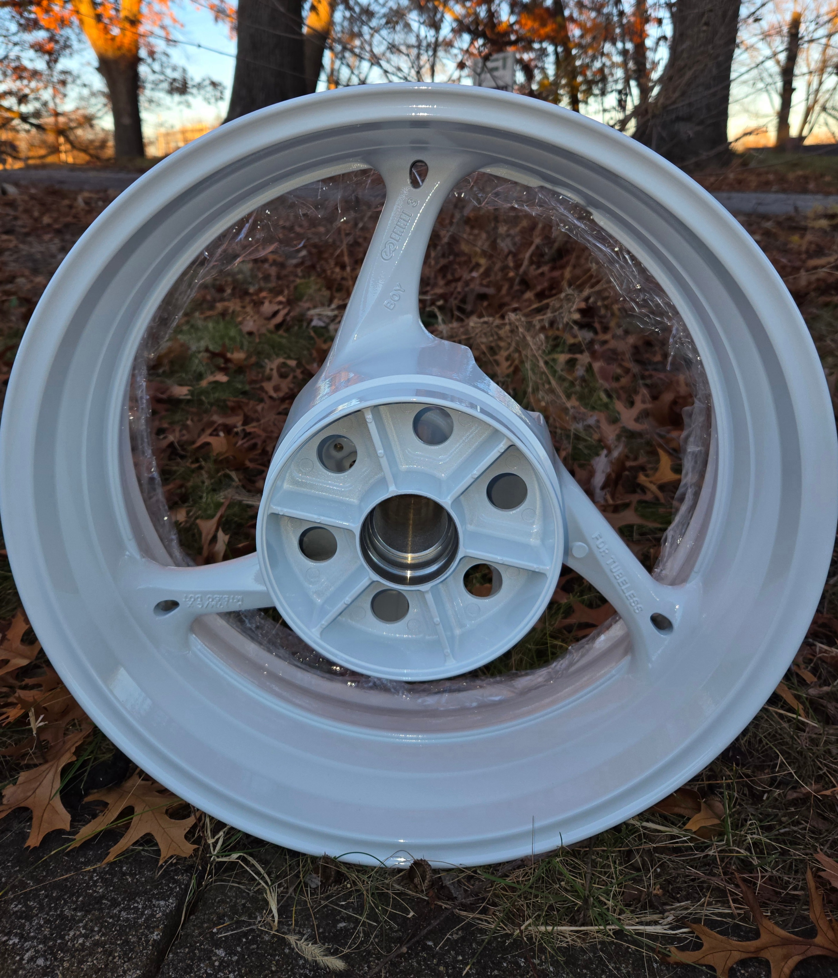 Gloss White 3-Spoke Motorcycle Wheel