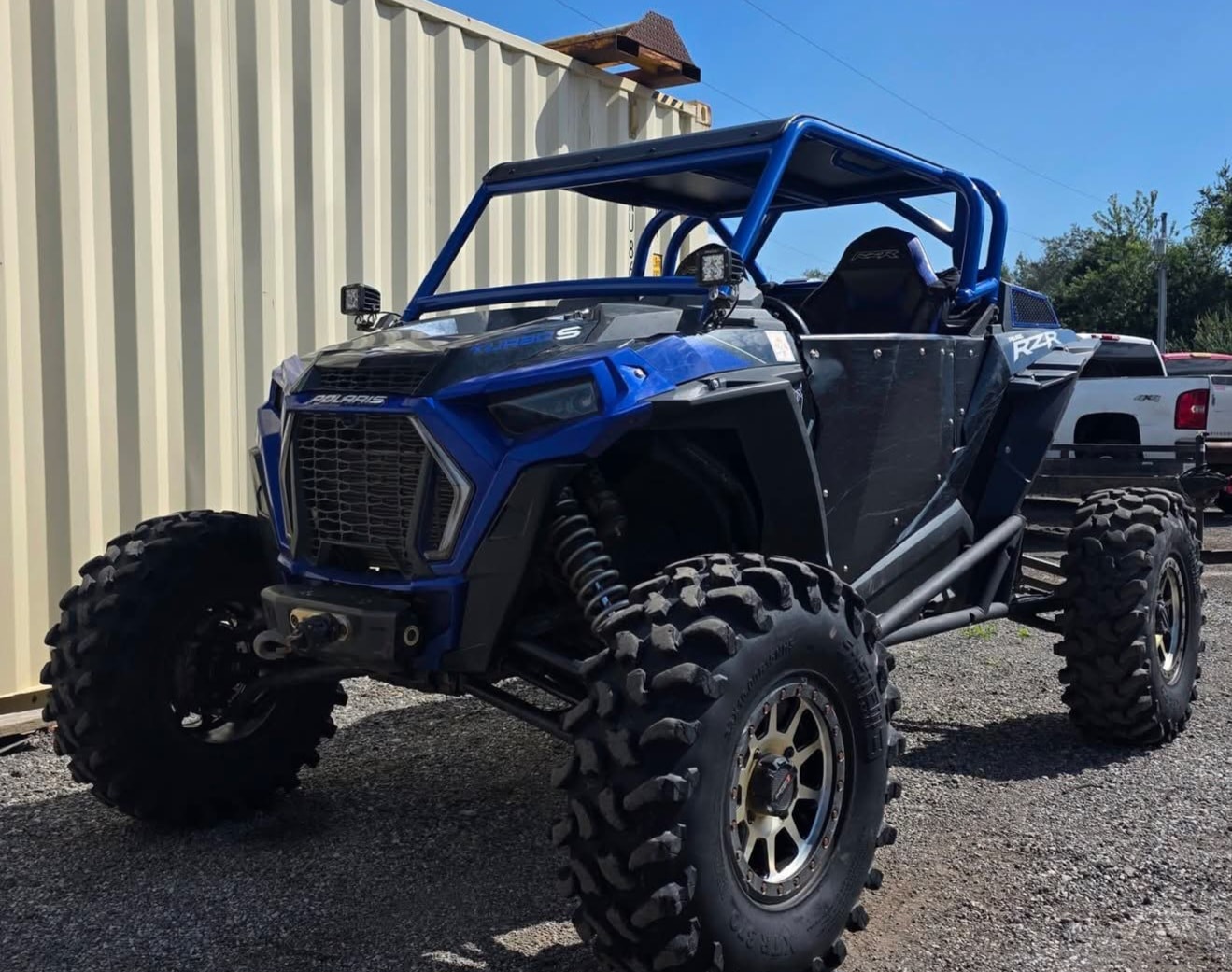 Blue Polaris RZR with custom powder coated roll cage — UTV coating NWI